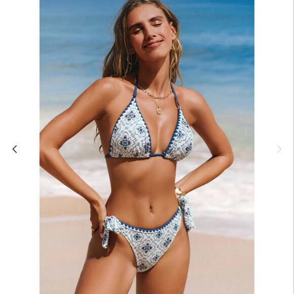 NWT Cupshe Floral Print Bikini Top & Knotted Shell Stitch Bottoms Set Size Small - Picture 5 of 6